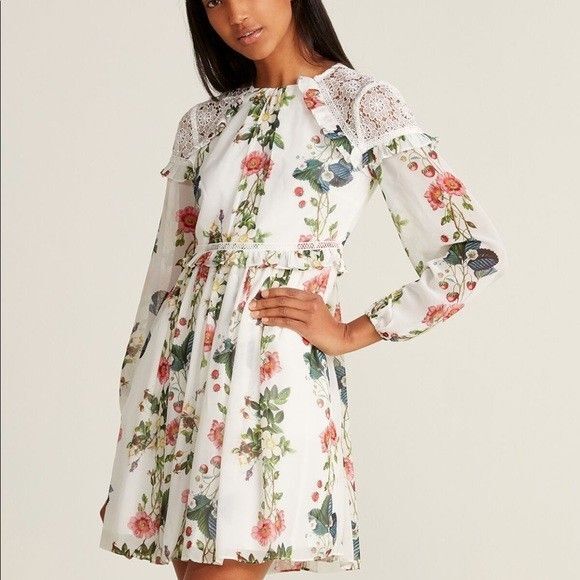 Ted Baker London Maryam Oracle Long Sleeve Dress Layered Ruffle Women 2 US Small - Picture 1 of 16